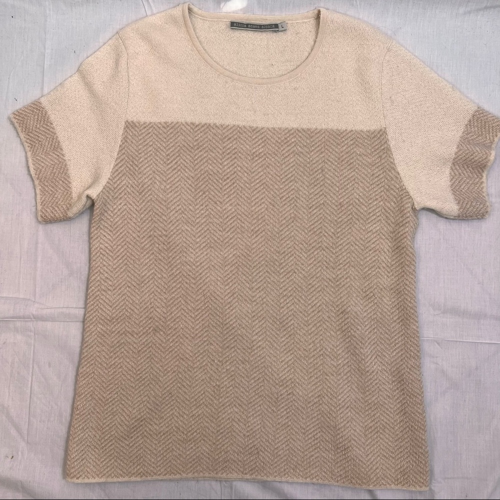 Alicia Adams Alpaca Cream and Tan Sweater